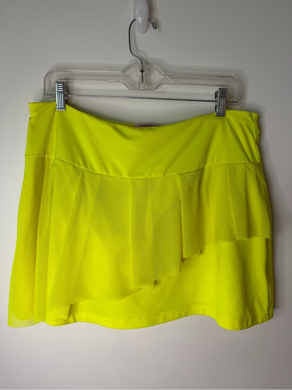 Chrissie by Tail Bright Neon Yellow ruffled layered tennis Mini Skirt Size Large